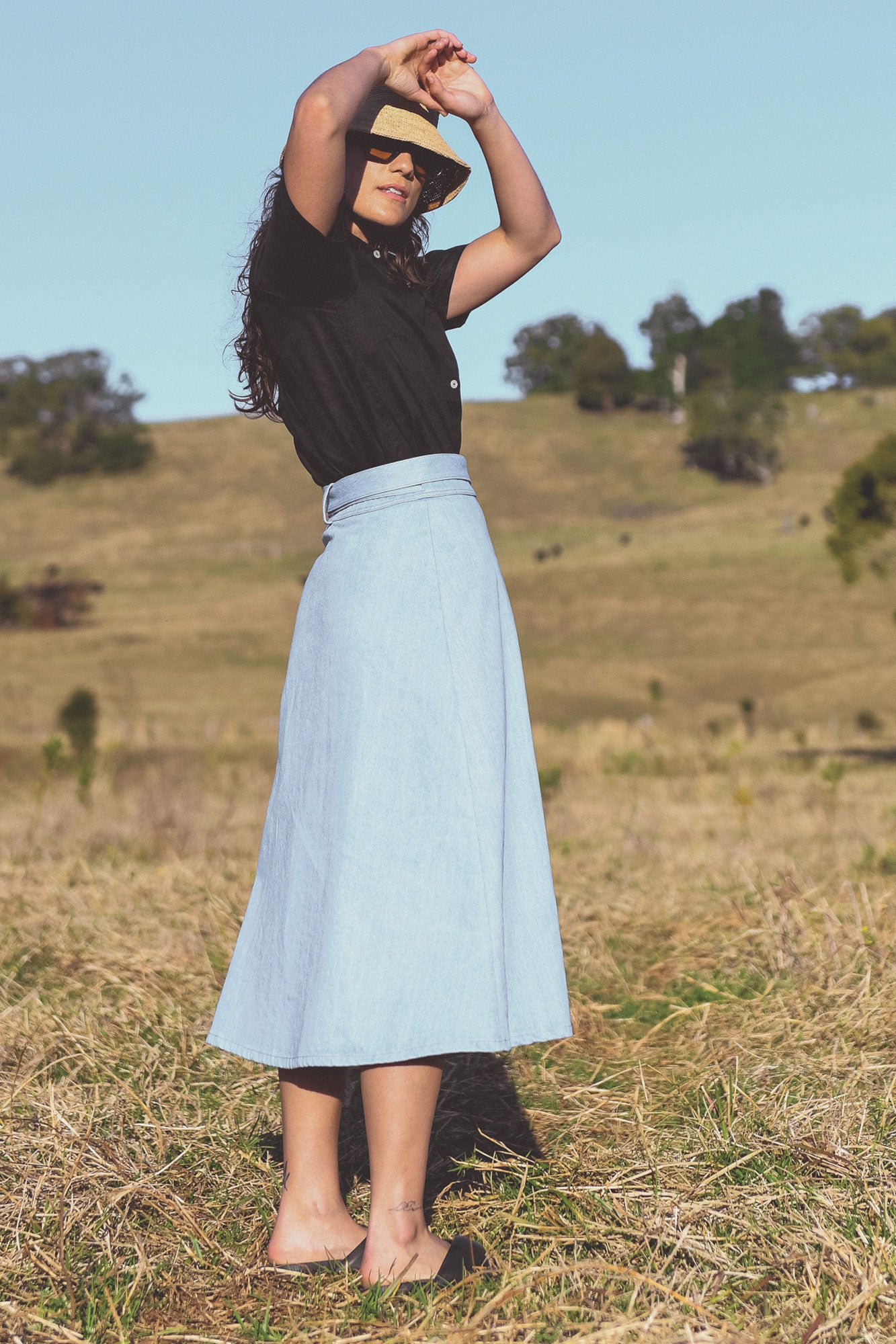 Flame Tree Wrap Skirt- Denim