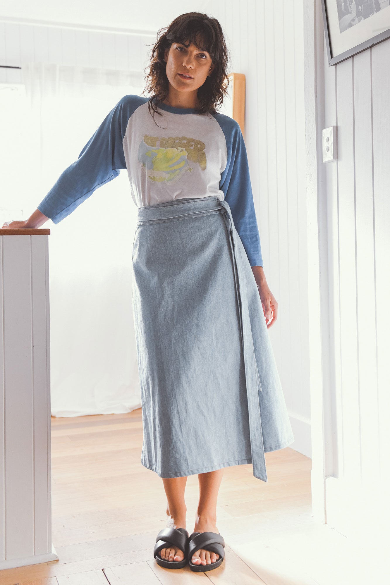 Flame Tree Wrap Skirt- Denim