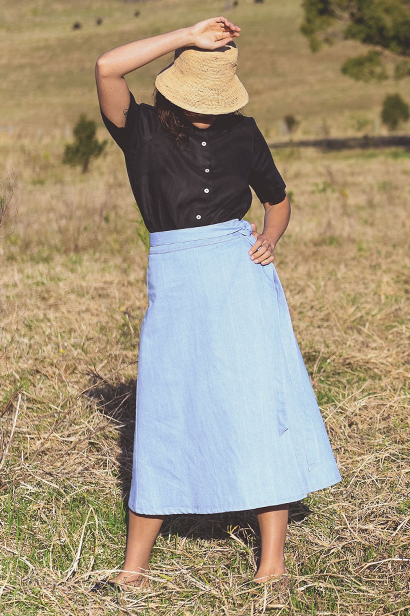 Flame Tree Wrap Skirt- Denim