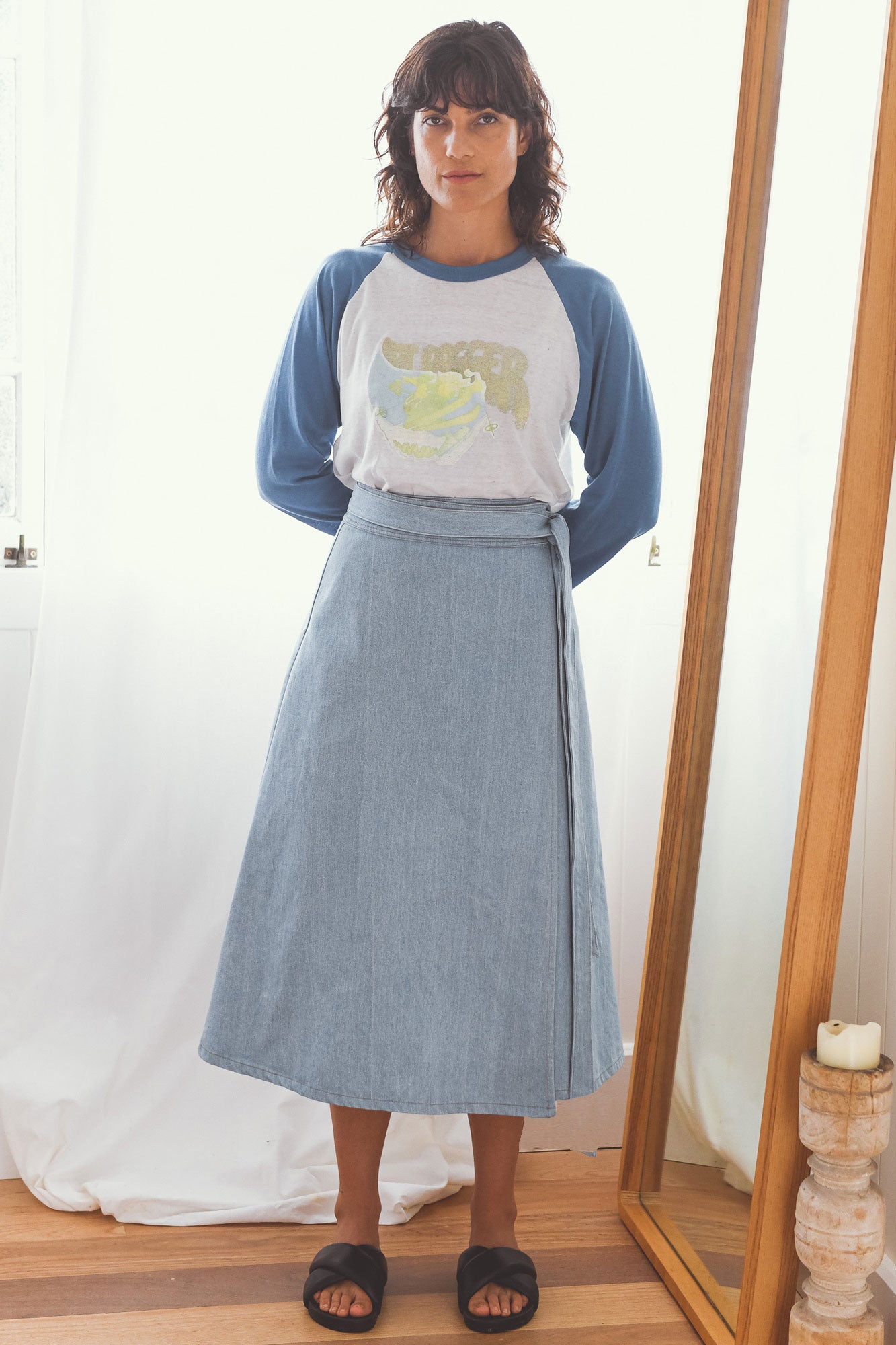 Flame Tree Wrap Skirt- Denim